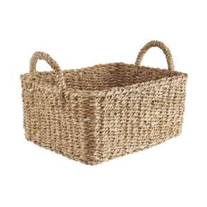 Téglalap alakú tengeri fűből készült kosár fogantyúkkal, tökéletes tárolásra és rendezésre - Háztartási kellék