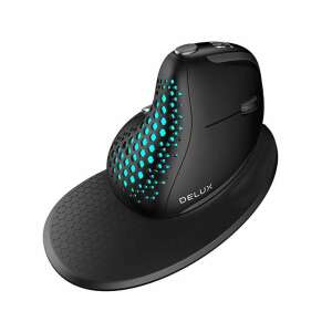 Delux M618XSD Wireless Vertical Ergonomic Mouse, black, angled view - Mouse