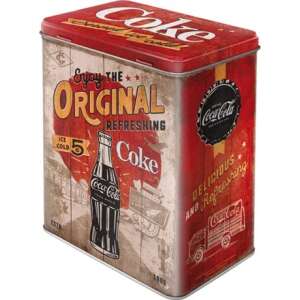 Coca-Cola Original Coke Highway 66 metal storage box, vintage design, red and white, perfect for kitchen or home decor - Kitchen Storage Container