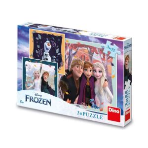 Dino Frozen 2 Puzzle 3x55 dijelova, kutija s Annom, Elsom, Kristoffom i Olafom - Puzzle