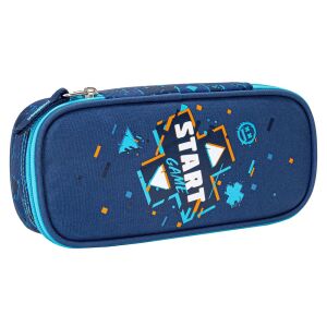 Start Game Stiftetui, blau mit geometrischem Muster, für Stifte, Bleistifte, Marker und andere Schulsachen - Schreibwaren & Schreibmaterial