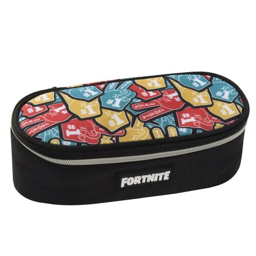 Fortnite Oválny Puzdro na Perá, Čierne s Viacfarebným Dizajnom, Zips