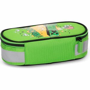 Puzdro na ceruzky Minecraft Jolly zelenej farby s reflexným pásom, zipsom a logom Minecraft - Peračníky