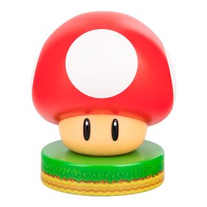 Super Mario 3D Pilzlampe, rote und weiße Pilzlampe mit grünem Sockel - Paladone