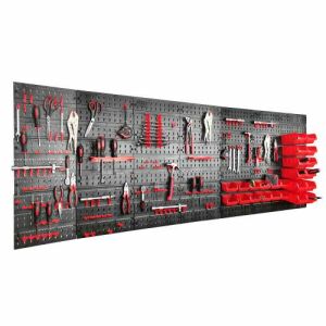 Reduced in value! - SmileHOME Tool wall with 128 holders and 24 boxes, 224 x 82.5 cm, Black-Red