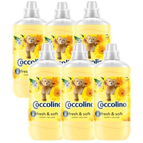 Coccolino Fresh & Soft Happy Yellow fabric softener concentrate, 6 x 1450ml pack, long-lasting freshness