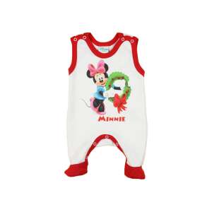Disney Minnie egér karácsonyi ujjatlan baba rugdalózó, fehér piros szegéllyel, Minnie egérrel, aki karácsonyi koszorút tart - Baba & Gyerek divat