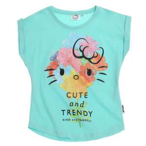 Tricou Hello Kitty pentru fete, de culoare albastru deschis, cu imprimeu floral colorat - Hello Kitty