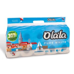 Papier toaletowy Olala Pure White, 3-warstwowy, 10 rolek w opakowaniu, 8 opakowań w worku - Alpha