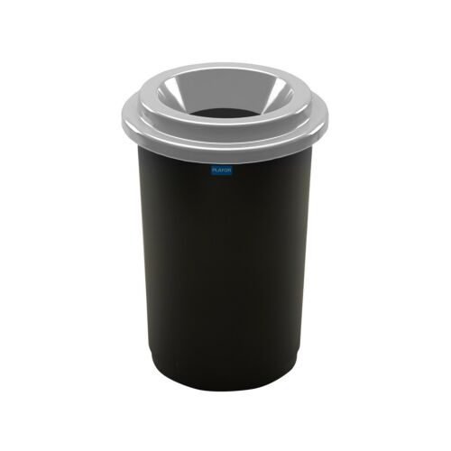 Plafor ECO 50L runder Abfalleimer in Schwarz mit silbernem Deckel