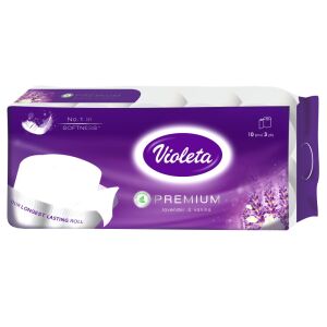 Тоалетна хартия Violeta Premium, 10 ролки, 3 слоя, аромат на лавандула и ванилия - Violeta