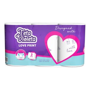 VIOLETA Haushaltspapier LOVE 3-lagig, 3 Rollen 122391528 - Papiertücher