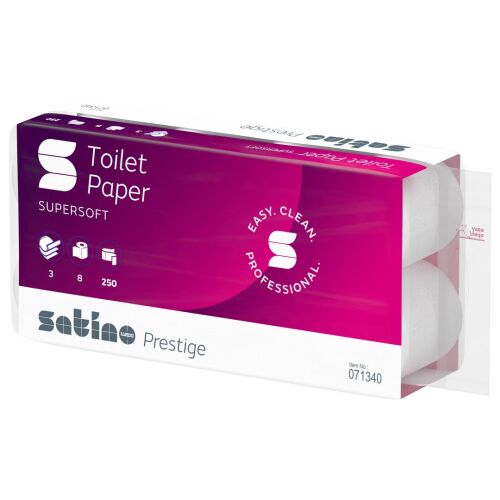 Satino Prestige Toalettpapír, 3 rétegű, 250 lapos, 8 tekercs/csomag, 8 csomag/zsugor