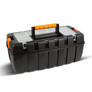 Čierna a oranžová plastová nádoba na náradie s rukoväťou, 55 x 27 x 23 cm - Handy Boxy a tašky na náradie