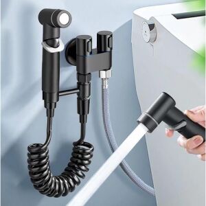 Set de robinet pentru bidé, oțel inoxidabil, montaj pe perete, negru - Produsul instalat pe o toaletă și utilizat - Casa si gradina