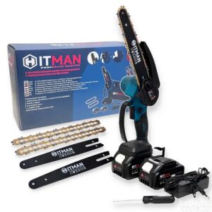 Hitman 8-palcová bezdrôtová reťazová píla s dvoma batériami a nabíjačkou, ideálna na rezanie a rezanie dreva na palivo - Reťazové píly