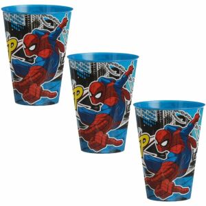 Set 3 Pahare din Plastic cu Spiderman, fara BPA, 430 ML, Multicolor