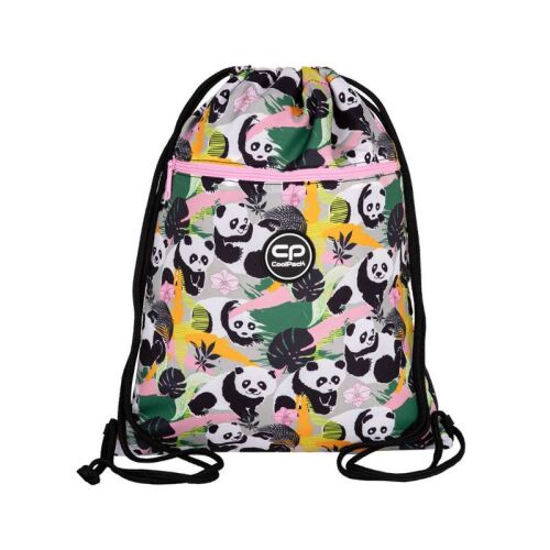 CoolPack Panda Gang húzózsinóros táska, tornazsák, sporttáska, panda mintás, fekete-fehér panda, zöld és rózsaszín design - CoolPack