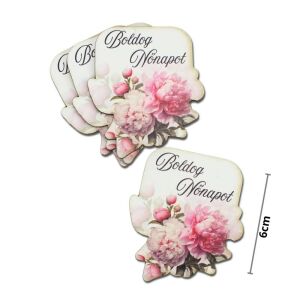 Nyomtatott dekorkarton - Boldog nőnapot virágos tábla - rózsaszín 4db/csom