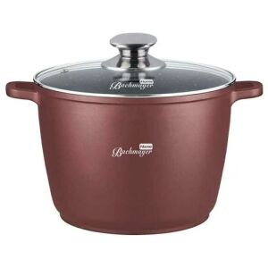 Bachmayer BM-7886-28 Oală Adâncă de 8L cu Capac din Sticlă, Finisaj Marmură Roșie, Compatibilă cu Inducție - Bachmayer