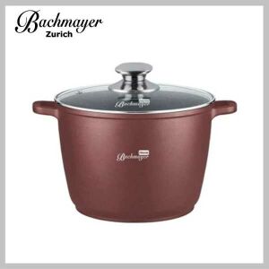 Oală Bachmayer BM-7882-32 de 32 cm, 14L, din inducție, cu strat antiaderent din marmură, bordou, cu capac din sticlă - Bachmayer