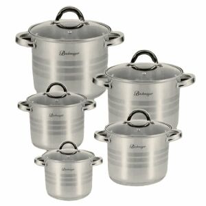 Set de vase pentru gătit Bachmayer BM-15797 din oțel inoxidabil, 10 piese, cu capace din sticlă - Bachmayer