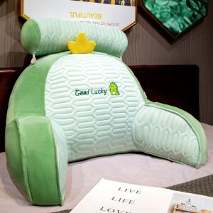 KipHome Pernă Multifuncțională, Spătar pentru Pat, Protecție Lombară, Dimensiune Medie, 60 x 40 cm, din Latex, Model Dinozaur, Verde - Flippy