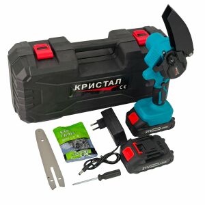 Mini Drujba DDT-CRISTAL akkumulátoros láncfűrész 2 akkumulátorral, 21V, 2000mAh, 6 hüvelykes lánccal és pengével, új modell, szállító táskával, töltővel, lánccal, pengével és használati útmutatóval - DDT