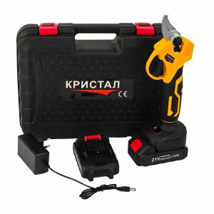 KRISTAL akkumulátoros metszőolló, 21V, 2Ah, 30 mm-es vágási kapacitás, két akkumulátorral, töltővel és hordtáskával - DDT