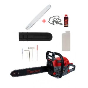 Mustang benzines láncfűrész 2 penge 2 lánc és vegyes olaj, 5 LE, 52 cc, 40 cm penge