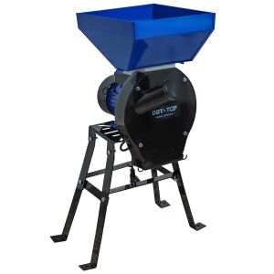 Moară electrică DDT-TOP cu suport metalic, pâlnie albastră, motor de 4,2 kW, capacitate de 320 kg/h - DDT