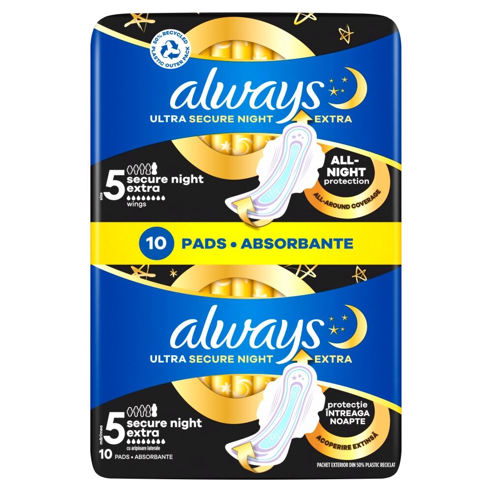 E-shop Always Ultra Secure Night Extra hygienická vložka s krídlami 10ks