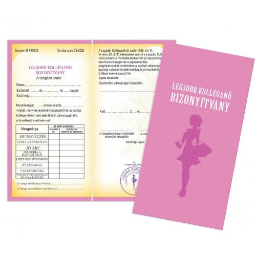 Vicces Legjobb Kolléganő Bizonyítvány, humoros ajándék kollégáknak