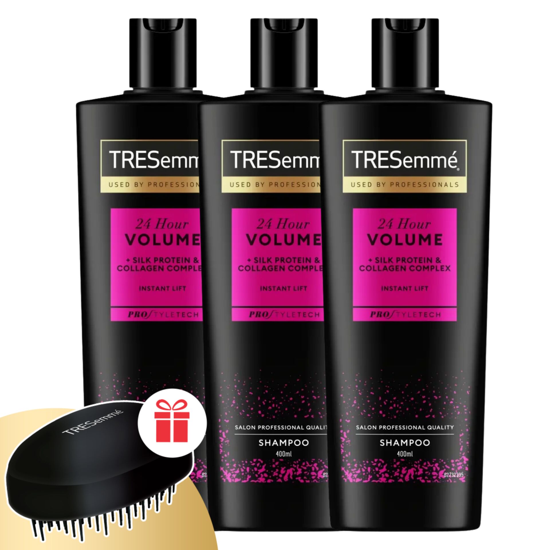 E-shop TRESemmé 24H Volume šampón pre jemné vlasy 3x400ml + darčekový hrebeň