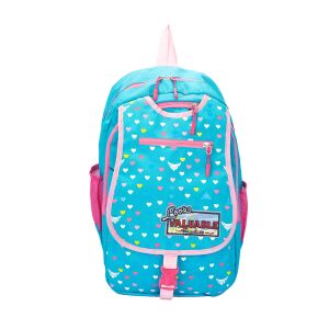 Ученическа раница Dollcini в синьо и розово с мотив на сърца - Раница