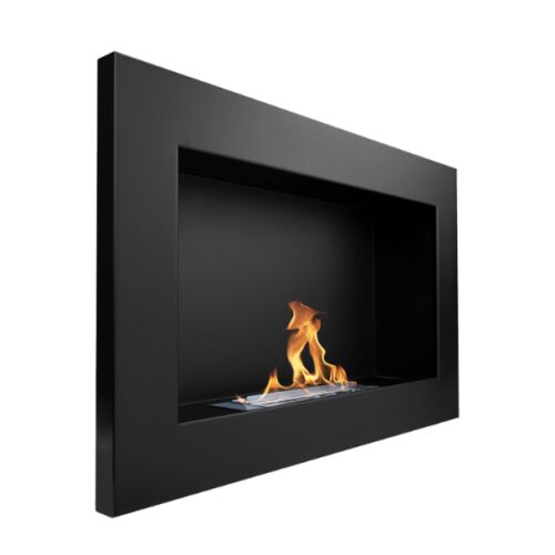 Biosemineu suspendat 65x40 cm, negru mat, cu reglarea flăcării, arzător inox cu vată ceramică TUV, putere mare de încălzire, cu pietricele decorative și pâlnie – montaj ușor, design modern pentru interior, functioneaza cu bioetanol 122426711