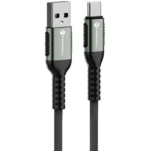 Cablu de încărcare și date USB-C Forcell F-Energy C256, negru, 120cm, 3000mA, 66W, încărcare rapidă, QC 3.0, rezistent la rupere, cu model de șiret