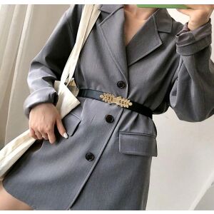 Elasztikus női ruhaöv fém levéllel, arany csattal, 61-103 cm