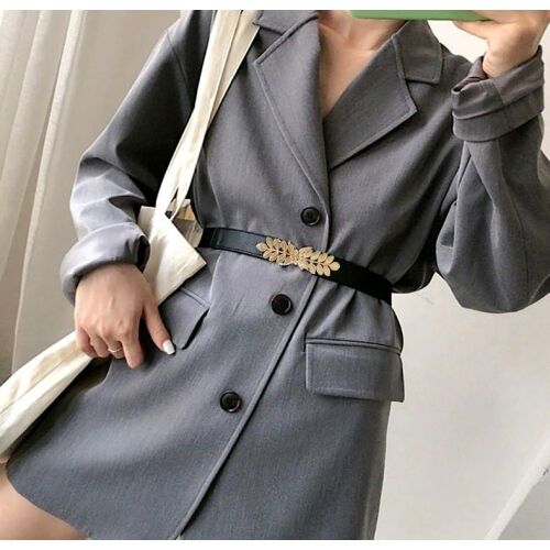 Elasztikus női ruhaöv fém levéllel, arany csattal, 61-103 cm 122427713