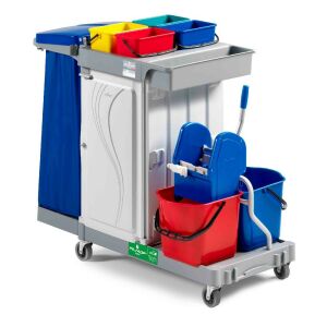 Filmop Alpha 6103 takarítókocsi 4x4L + 2x15L vödörrel, zsáktartóval, zárható szekrénnyel 122446190 - Takarítókocsi