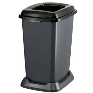 Fekete műanyag szelektív hulladékgyűjtő konténer, fedővel, 50L - Planet