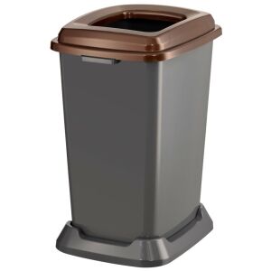 Barna és szürke műanyag szemeteskuka fedéllel, 50L - Planet