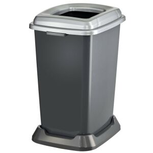 50L-es nyitott fedeles, fém színű műanyag szelektív hulladékgyűjtő konténer - Planet