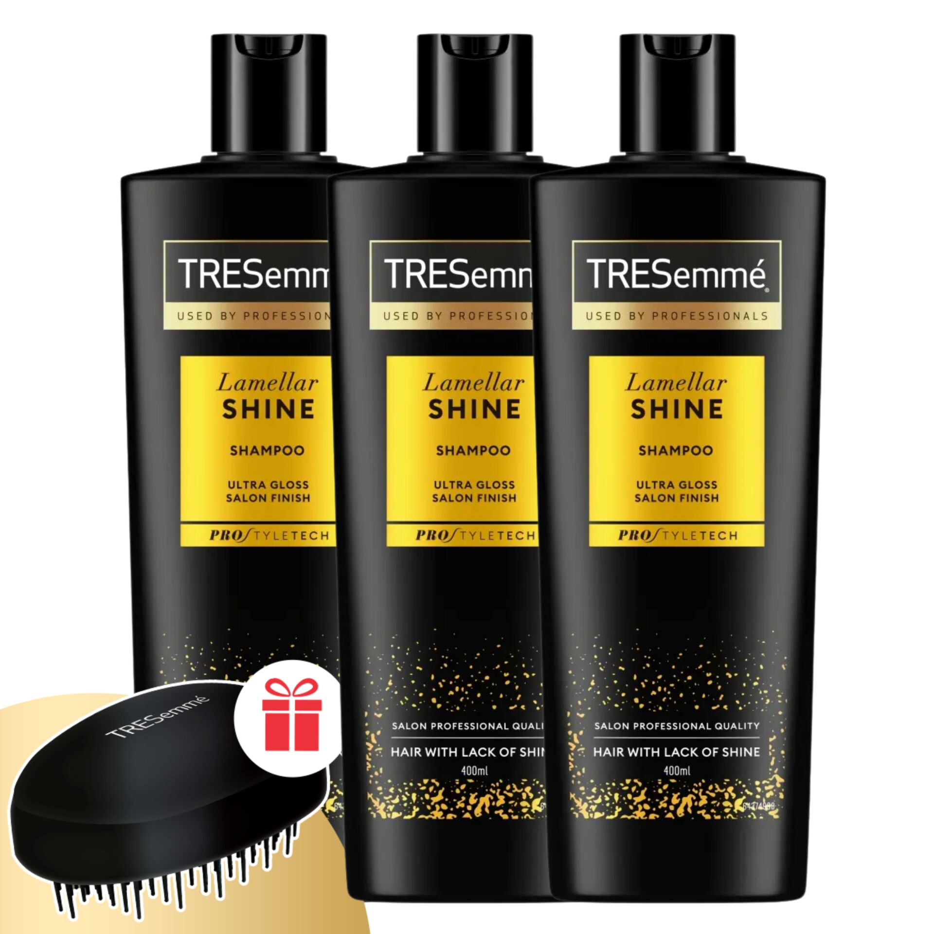 E-shop TRESemmé Lamellar Shine Shampoo 3x400ml + darčekový hrebeň TRESemmé