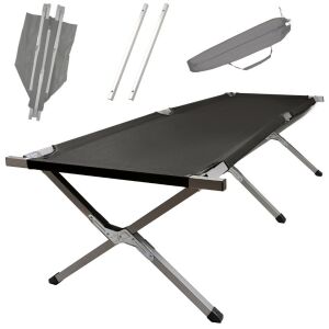 Crni sklopivi kamping krevet s torbom za nošenje, nogama i šipkama - Kampiranje i planinarenje