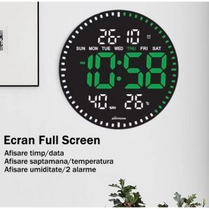 JH2560 Digitális Falióra Led Fénnyel, Távirányítóval, 28cm- Zöld