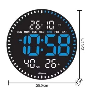 JH2560 Digitale Wanduhr mit LED-Licht, Fernbedienung, 28cm - Blau - Innenarchitektur
