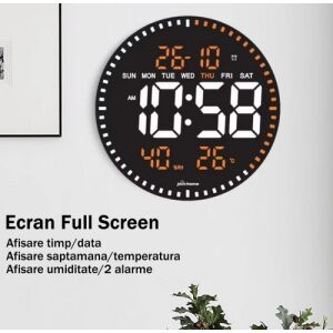 JH2560 Digitális Falióra Led Fénnyel, Távirányítóval, 28cm- Narancssárga