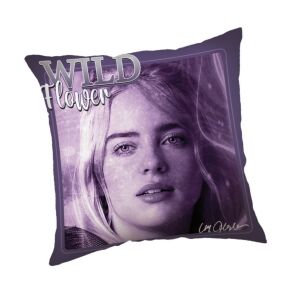 Billie Eilish Wild Flower Dekokissen, 40x40 cm, lila, mit Billie Eilish Bild - Dekorative Kissen