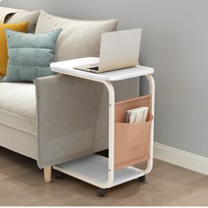 Weißer und grauer mobiler Beistelltisch mit Ablage, perfekt für Wohnzimmer, Schlafzimmer oder Büro - Couchtische